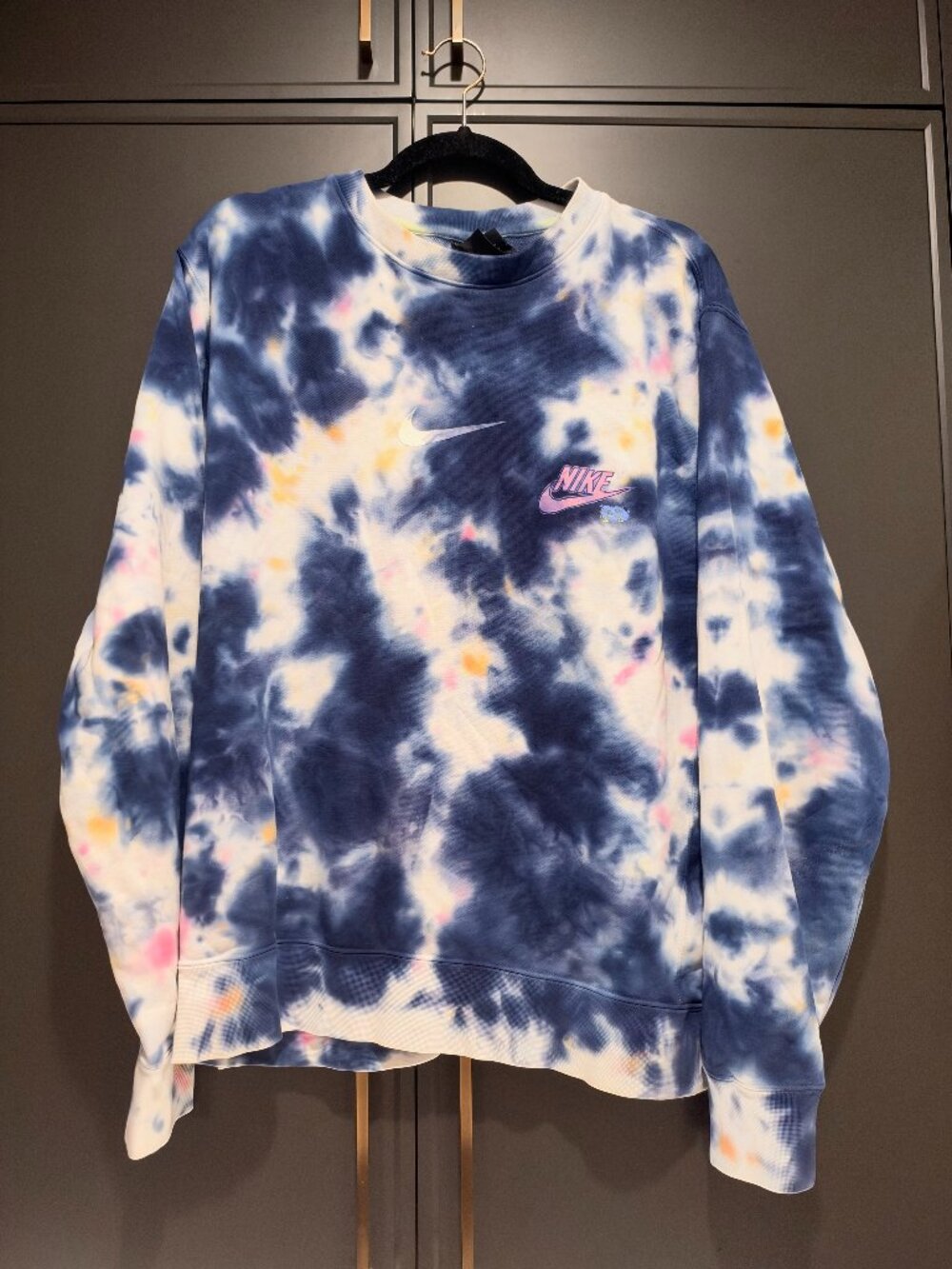 Nike Sportswear Tie-Dye French Terry Crewneck Blue Pink Yellow M